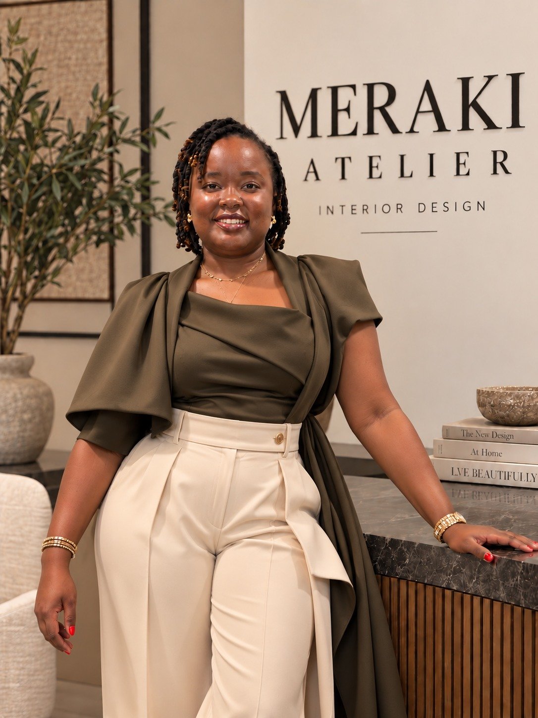 Andrea N., Principal Designer of Meraki Atelier, at the studio